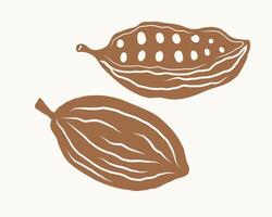 Cacao fruits sketch doodle. Hand drawn silhouette cocoa beans, exotic plant on isolated background. Chocolate ingredient food, drink. Design for card, logo, label, print, template. vector
