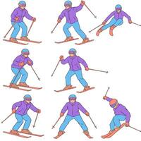 Colorful skiing pose illustrations vector
