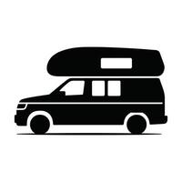 Black silhouette camper van with roof top tent vector