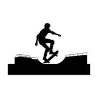 Skateboarder silhouette performing a trick on a ramp vector