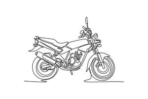 Continuous one line drawing side view of classic motorbike on white background. Asian urban citizen motorcycle for daily routine activity, delivery. Single line draw design graphic illustration vector