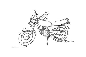 Single continuous line drawing vintage old retro motorbike on white background. Community Asian urban citizen motorcycle for routine activity. Dynamic one line draw graphic design illustration vector