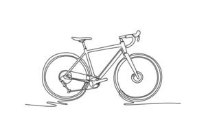 Single one line drawing professional gravel bicycle or road bike with drop handlebars and disc brakes. Active sport, health, recreation. Modern continuous line draw design graphic illustration vector