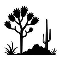 a silhouette of a cactus and a tree in the desert vector