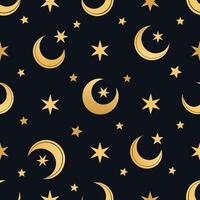 a seamless pattern with gold stars and crescents vector