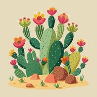 cactus plants and flowers in a desert landscape vector