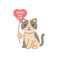 A cute cat holding a heart shaped World Cat Day balloon vector
