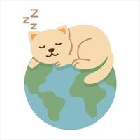 Cute Cat Lying on the Globe, World Cat Day Illustration, Suitable for Banner, Sticker and More vector