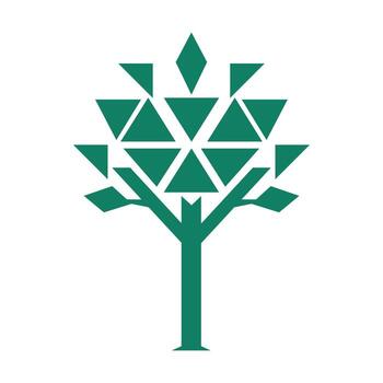 A modern geometric tree logo icon, symbolizing growth, technology, and community through a structured pattern of triangles and hexagons vector