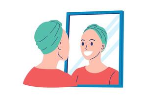Person smiling at their reflection vector