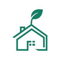 A green eco-house icon with a leaf, symbolizing sustainable living, green building, and eco-friendly real estate vector