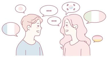 Language exchange between two people vector