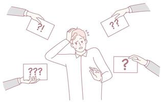 Person stressed by multiple questions vector