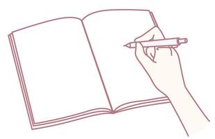Engaging in the Process of Writing in a Notebook Using a Pen to Capture Thoughts and Ideas vector