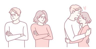 Couple experiencing conflict and affection vector