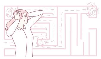 Woman stressed in a maze illustration vector