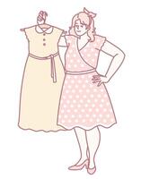 Woman holding two dresses vector