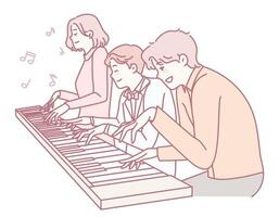 Musicians Collaborating and Playing Piano Together in Perfect Harmony and Pure Joy vector