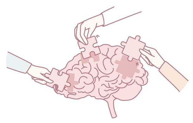 Teamwork in Mental Health An Illustration Depicting Puzzle Pieces Fitting into a Brain Concept