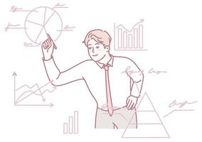 A Business Analyst presents key data insights effectively through graphs and charts vector