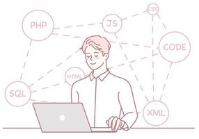A Developer Engaged in Various Types of Code and Diverse Programming Languages Each Day vector