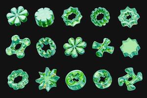 Green crystal collection object set pack isolated background 3d rendering photo