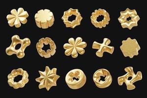 Golden object geometry shape collection set isolated background 3d rendering photo