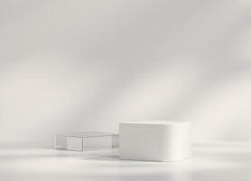 Minimal White and Clear Podium Platform For Product Display Showcase 3D Rendering photo