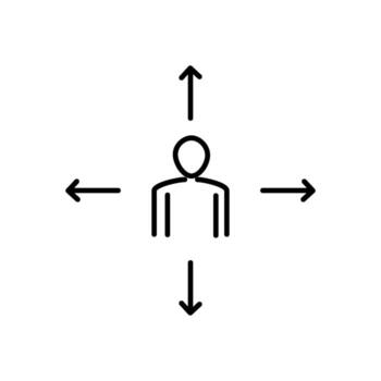 Central outline icon of a simplified human figure or user within a circular outline Icon vector