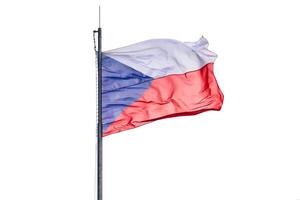Czech national flag flying in the wind, isolated on a white background photo