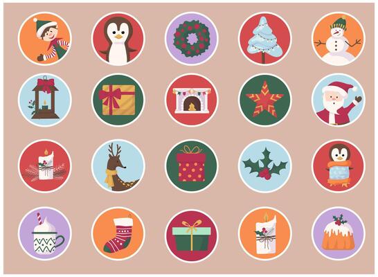 Festive Stickers. Cute Christmas Characters and Greetings