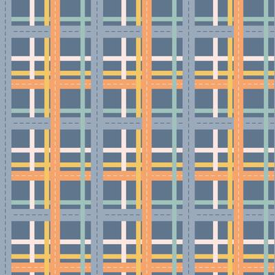 Colorful woven pattern featuring blue, orange, and pastel shades in a grid design