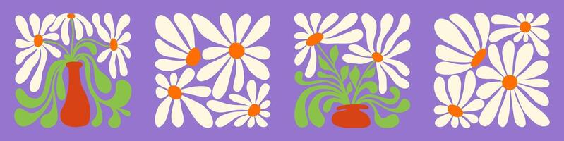 Stylish 70s wave and flower composition vector