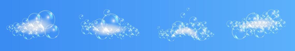 Set of shampoo and soap foam. Bath foam soap with bubbles isolated illustration vector