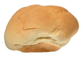 One fresh round bread bun, golden brown color, isolated on background photo