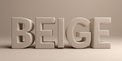 3D letters spelling BEIGE , made of matte fabric texture in soft beige tones, clean minimal background, photo