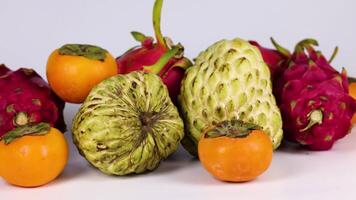 Assorted fruits arranged in a vibrant display video