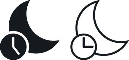 Sleeping time icon set. late night clock hour shift routine symbol in a black filled and outlined style. design in modern style vector