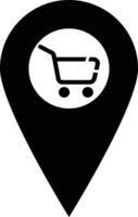 Map marker with Shopping cart icon, map pin, GPS location symbol, black symbol isolated on white background. illustration vector
