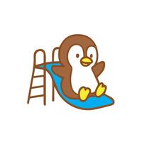 Cute Cartoon Penguin enjoying a slide vector