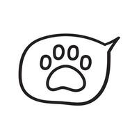 Dog paw isolated icon. Outline design. Speech bubble. Illustration on white background. vector