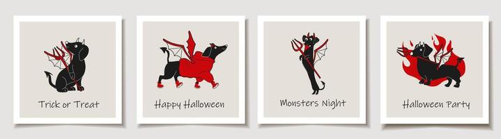 Halloween illustrations with costumed dogs vector