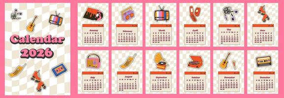 Colorful retro 2026 calendar design vector