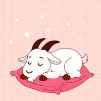 Kawaii Goat Sleeping Peacefully in Cartoon Style vector