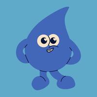 A cheerful water droplet with big eyes and a friendly smile, featuring bright blue colors and playful expression vector