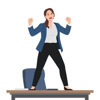 Angry Woman Standing on a Desk. vector