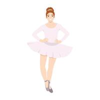 Ballerina dressed in a soft pink tutu stands gracefully with hands on hips. vector