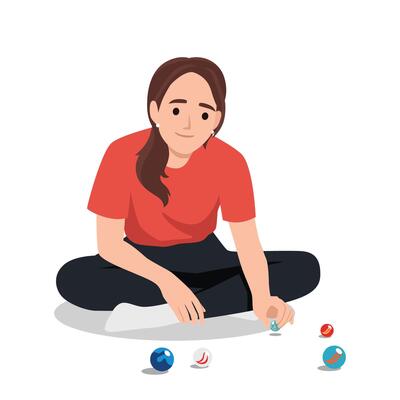 Woman Playing Marbles Game.