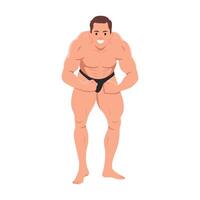 Muscular man proudly displays his physique in a classic bodybuilding stance. vector