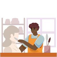 Male sculptor working on a statue, ceramics class, artistic process, handmade craft, flat character design vector